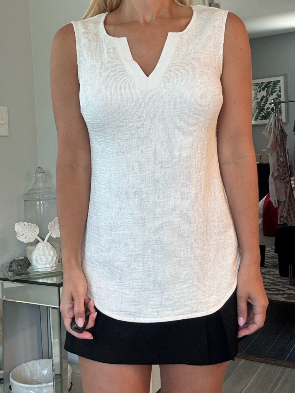 NIC+ZOE Iviry Textured Sleeveless Split Back Tank Top Size Small